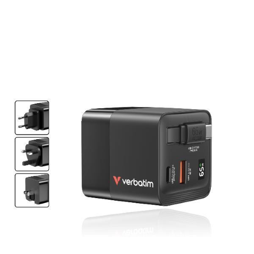 Verbatim Caricatore GAN 65W 2 porte con cavo usb C incorporato